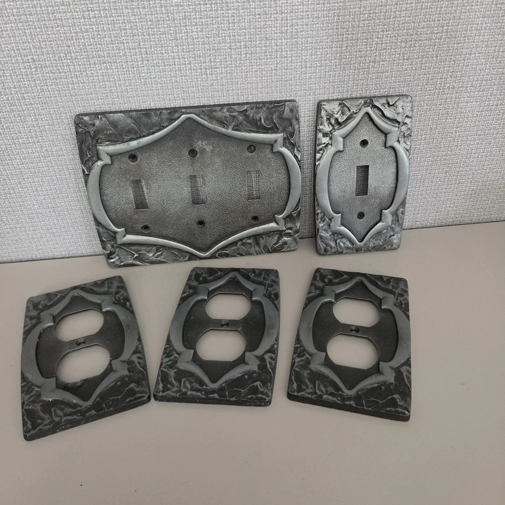 Vtg Set Pewter Metal Outlet & Switch Cover Plates Moody Industrial Goth